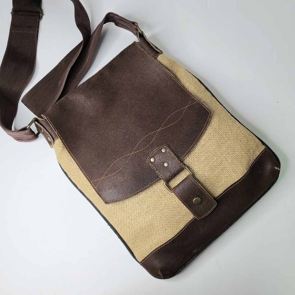 Burlap Leather Unisex Messenger Crossbody Travel Bag
